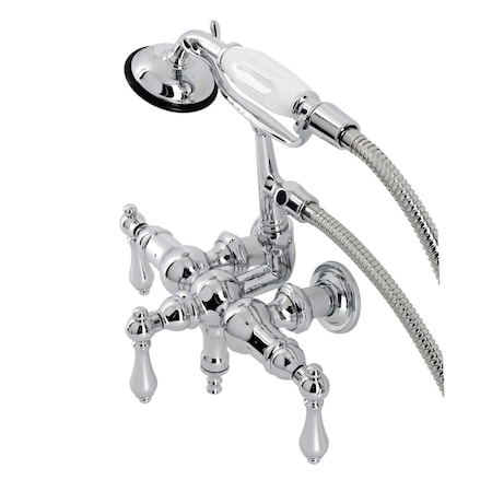 Kingston Brass CA20T1 3-3/8" Tub Wall Mount Clawfoot Tub Faucet with Hand Shower, Polished Chrome CA20T1